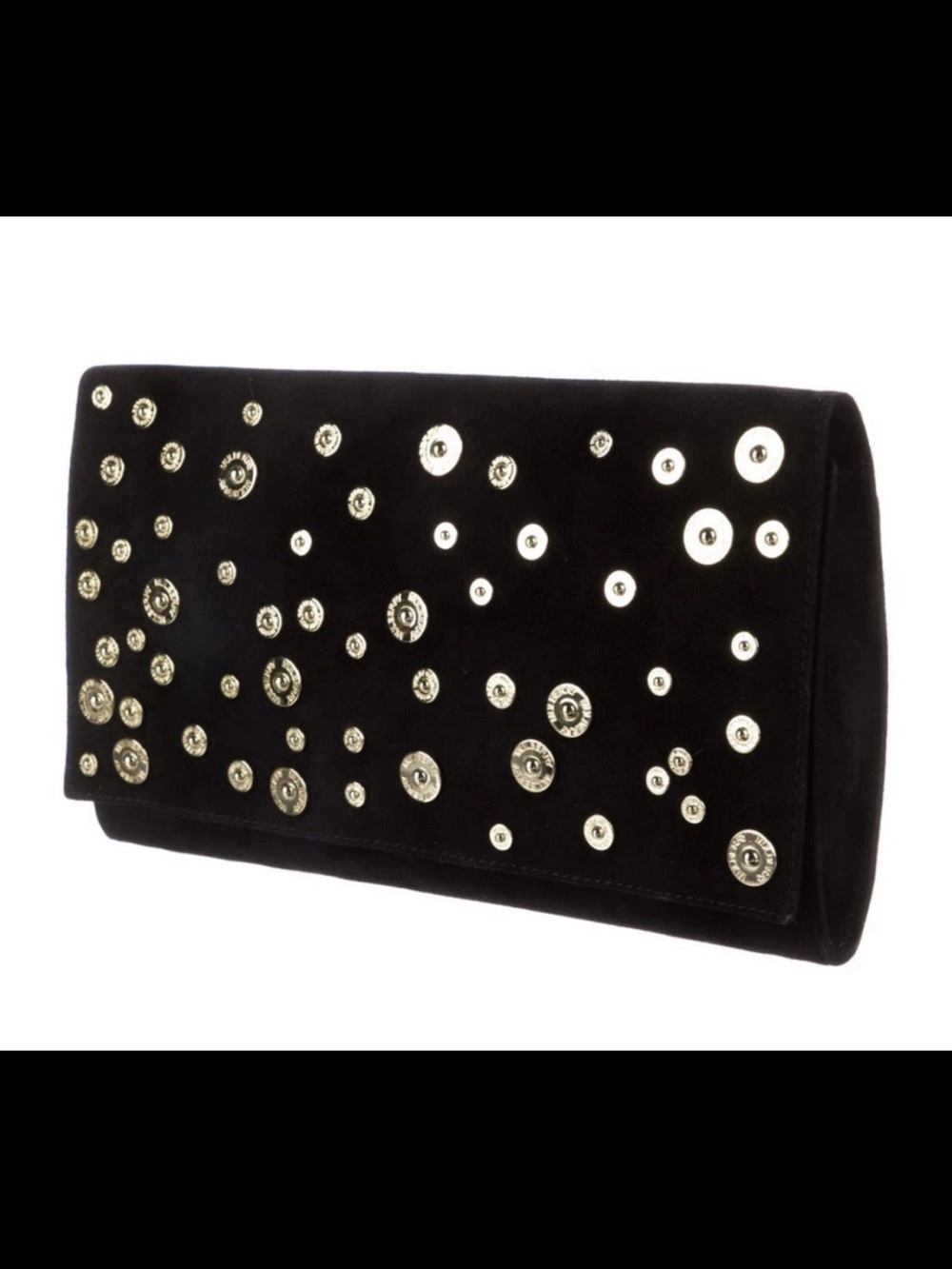 Mulberry Black Suede Clutch with Gold Studs